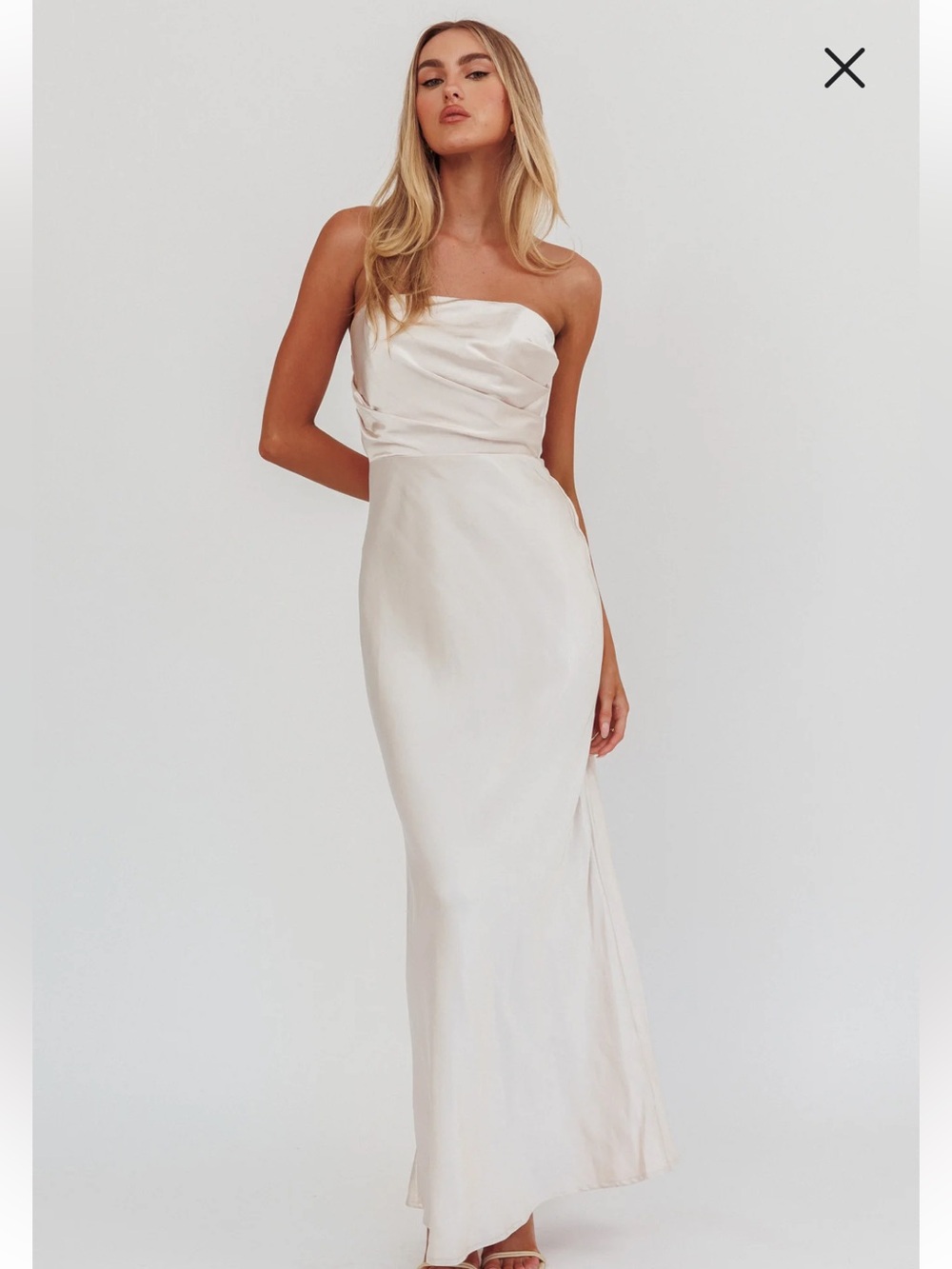 NWT Selfie Leslie City Of Stars Strapless Maxi Dress Oyster